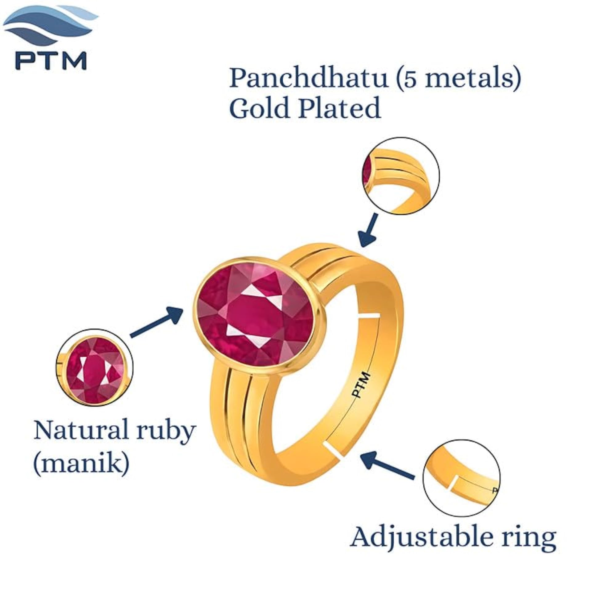 Men's Ruby Gold Plated Adjustable Ring, Astrological Gemstone