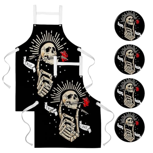 Lot de 2 tabliers de cuisine avec motif crâne pour bistrot et bar