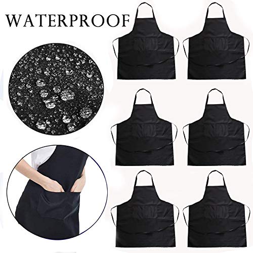 GNYO 6 PCS Bib Aprons for Women Men with Waterdrop Resistant - Black