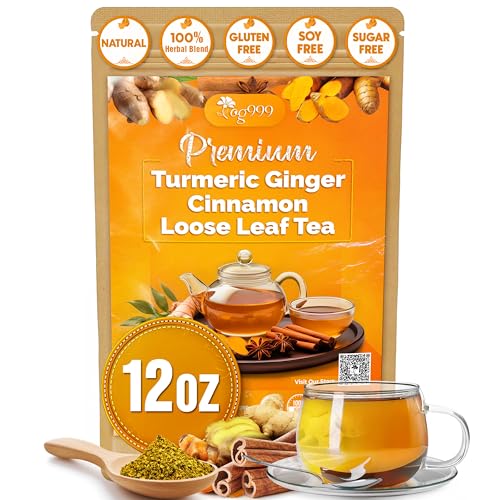 Image of TOG999, Premium 12oz Ginger Turmeric Cinnamon Loose Leaf Herbal Tea. Improve Digestion, Support Brain, Weight, Skin and Sleep. Premium Quality Spiced Blend. No Sugar, No Caffeine, No Gluten, Vegan.