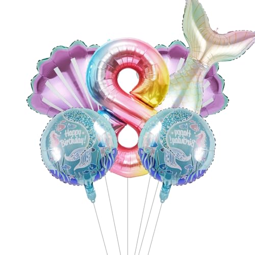Image of Mermaid Birthday Decorations Mermaid Balloons - Number 8 Balloons for Girls Under The Sea Mermaid Theme Baby Shower Birthday Favors