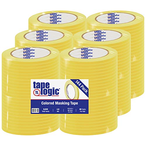 Image of Aviditi Tape Logic 1 /4 Inch x 60 Yards, General Purpose Colored Masking Tape, Yellow (Pack of 144) - Great for Home, Office, Arts, Crafts, DIY, Labeling and Coding