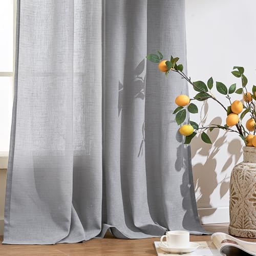 Image of jinchan Linen Curtains 72 Inch Light Filtering Grommet 2 Panels Grey