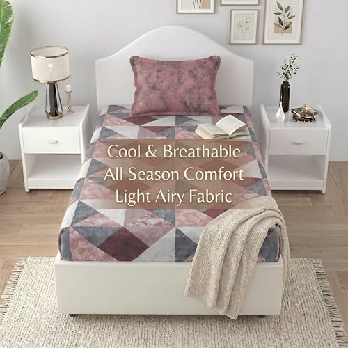 Image of Mafatlal Cotton Single Bedsheet Combo Pack of 2 with Pillow Covers | Soft Printed Bed Sheets for Daily Use | Breathable Bedding Set | Green & Violet