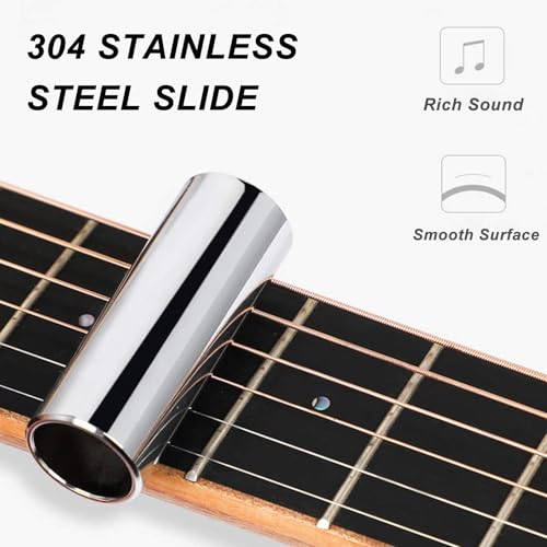 Liyacial Guitar Slide, 2 Glass Slides & 1 Steel Guitar Slide for Electric and Acoustic, With 3 Finger Picks, 1 Thumb Pick & Portable Box for Guitar and Bass, Medium (6 cm) - image 4