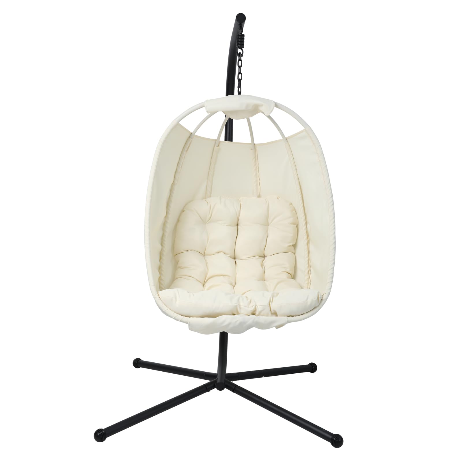 SVITA Nelly Hängesessel mit Gestell Loungesessel Hängesitz Hängestuhl klappbar Hängekorb Hängeschaukel Outdoorsessel Beige