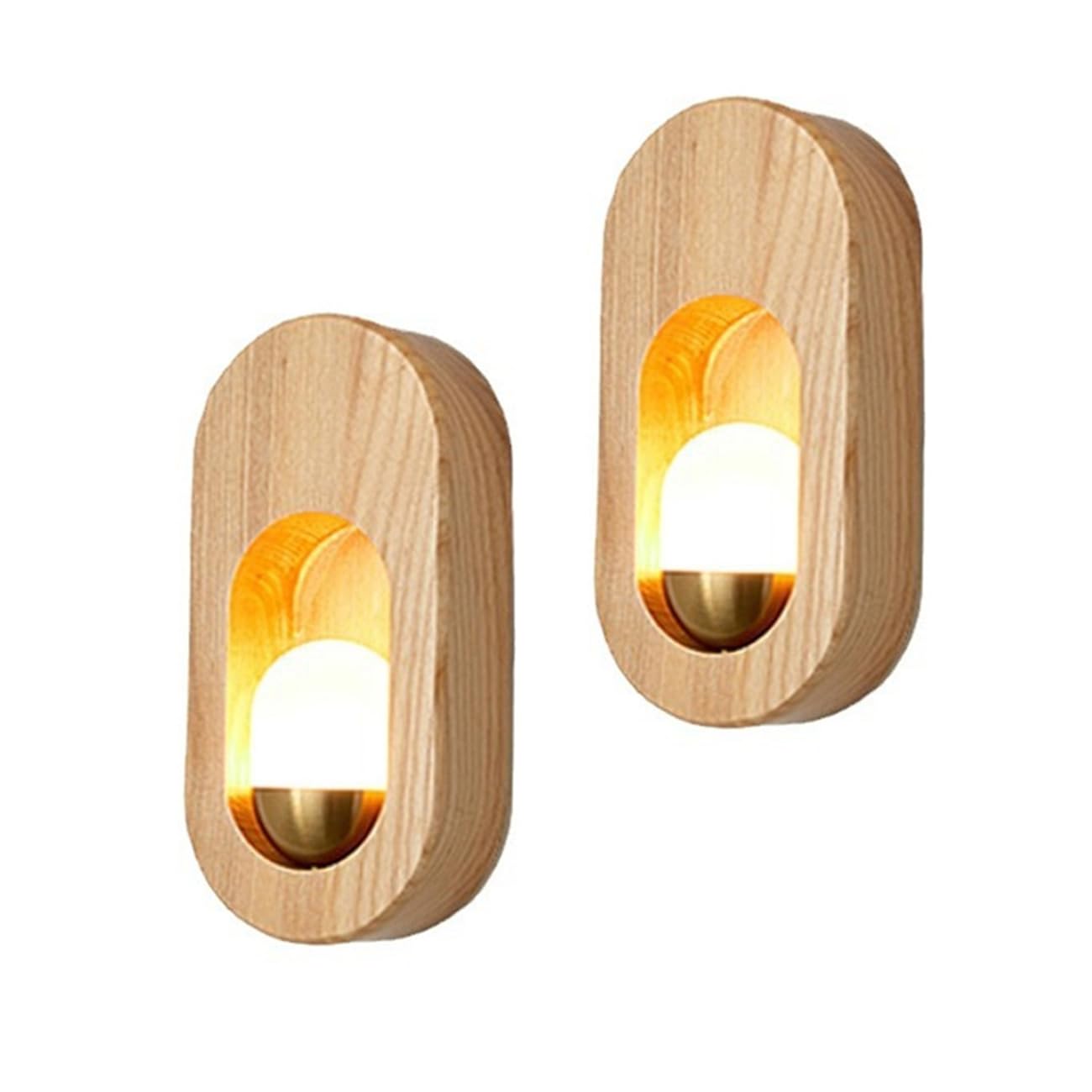 Gittcoll 2PC Modern Nordic Solid Wood Wall Sconce with G4 Base Minimalist Rectangular Indoor Wall Lamp for Bedroom Hallway and Staircase Natural Wood Grain Decorative Hardwired Lighting Fixture