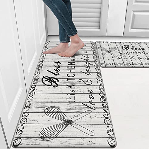 Hebe Farmhouse Anti Fatigue Kitchen Rug Set 2 Pieces With Runner Cushioned Kitchen Floor Mats Set Waterproof Non Skid Kitchen Rugs And Runner Sets For Kitchen Sink Laundry #TOP7