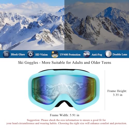 Karsaer Ski Goggles Anti-Fog Snow Goggles OTG 100% UV Protection Snowboard Goggles Bendable Dual-Lenses for Men Women Youth - Thumbnail 2
