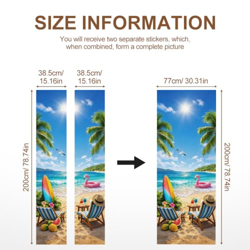 Image of Tropical Beach Door Sticker, Peel & Stick Door Cover, 30.3x78.7in