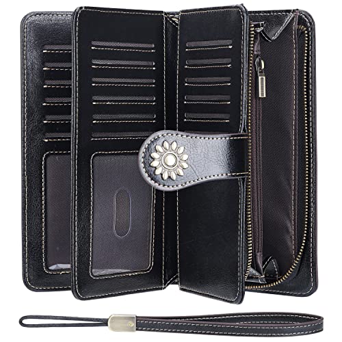 Lavemi Womens Large Capacity Genuine Leather RFID Blocking Wallets Wristlet Clutch Card Holder3