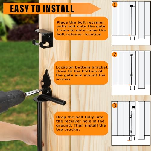 DJSUNPACKING 18\" Heavy Duty Cane Bolt Gate Drop Rod-Steel Gate Ground Latch Designed for Wood Metal Vinyl Gates or Double Doors Fence Applications - Thumbnail 6