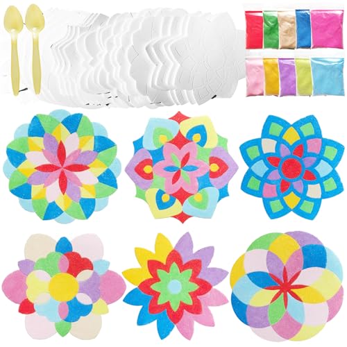 MLOLM 30 Sets Diwali Mandala Sand Art Kits Self Adhesive Rangoli Mandala Sand Painting for Adult DIY Sand Art Pictures with 10 Colorful Sand for Indian Festivals Gifts Diwali Party Decor Supplies