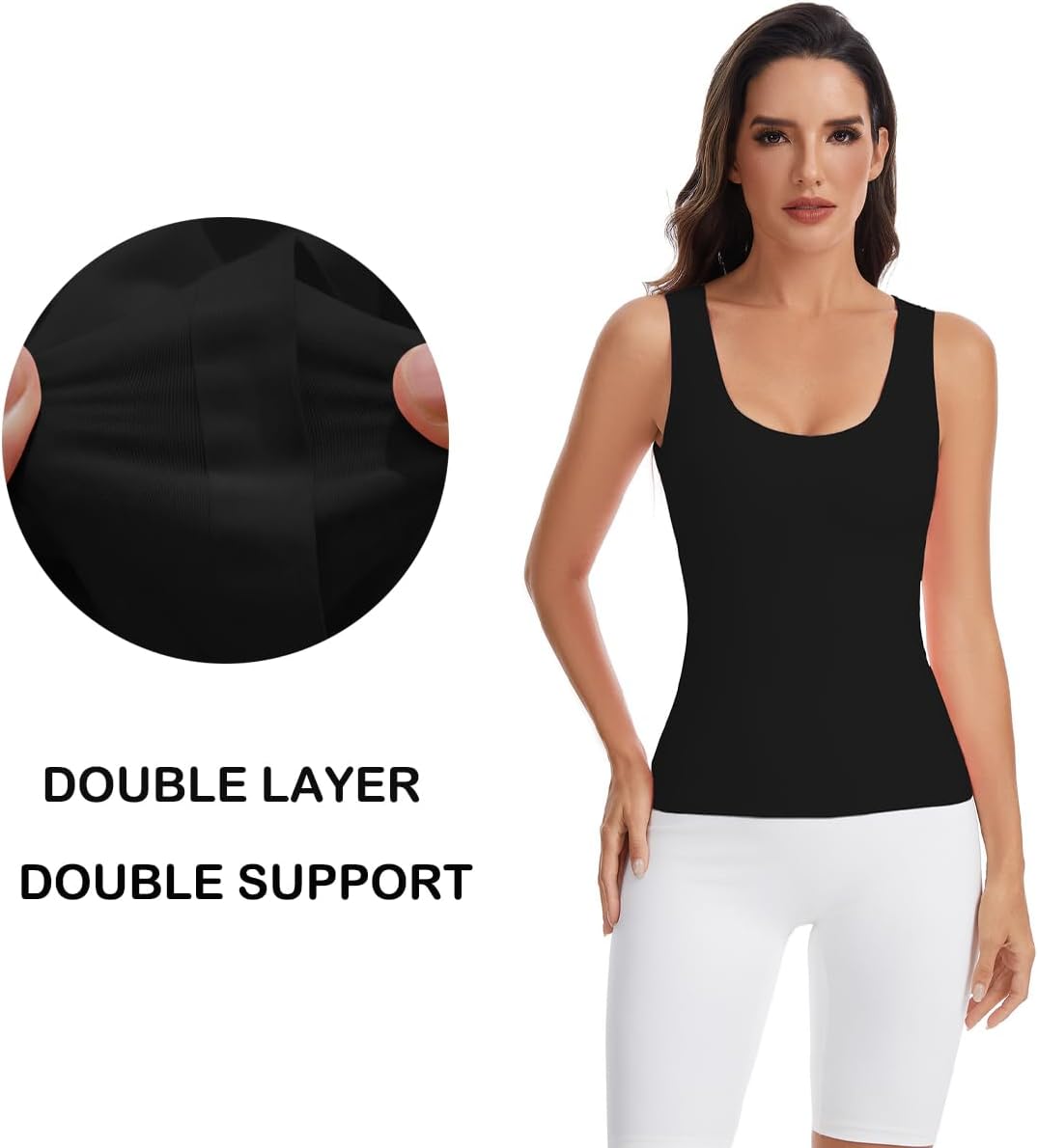 CORSKI Womens Double Lined Scoop Neck Tank Tops Basic Slim Fit Sleeveless Shirts Y2K Summer Going Out Outfits - Image 3