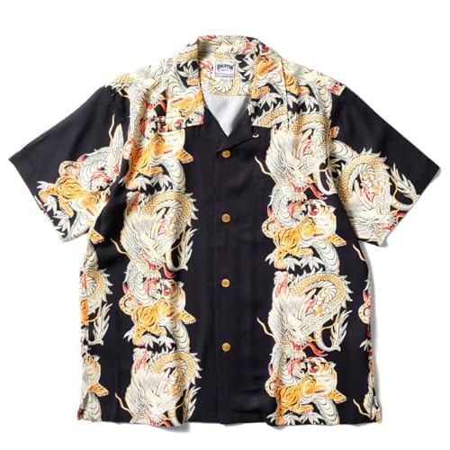 [ヒューストン] 41196 ALOHA SHIRT (龍虎) 総柄 半袖 ハワイアンシャツ アロハシャツ ブラック Mのサムネイル