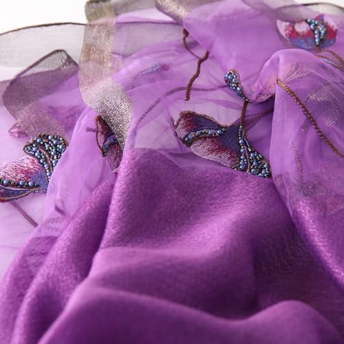 Purple Silk Scarf and Shawl - Elegant Embroidered scarves for Women Floral Pashmina shawls and wraps for weddings3