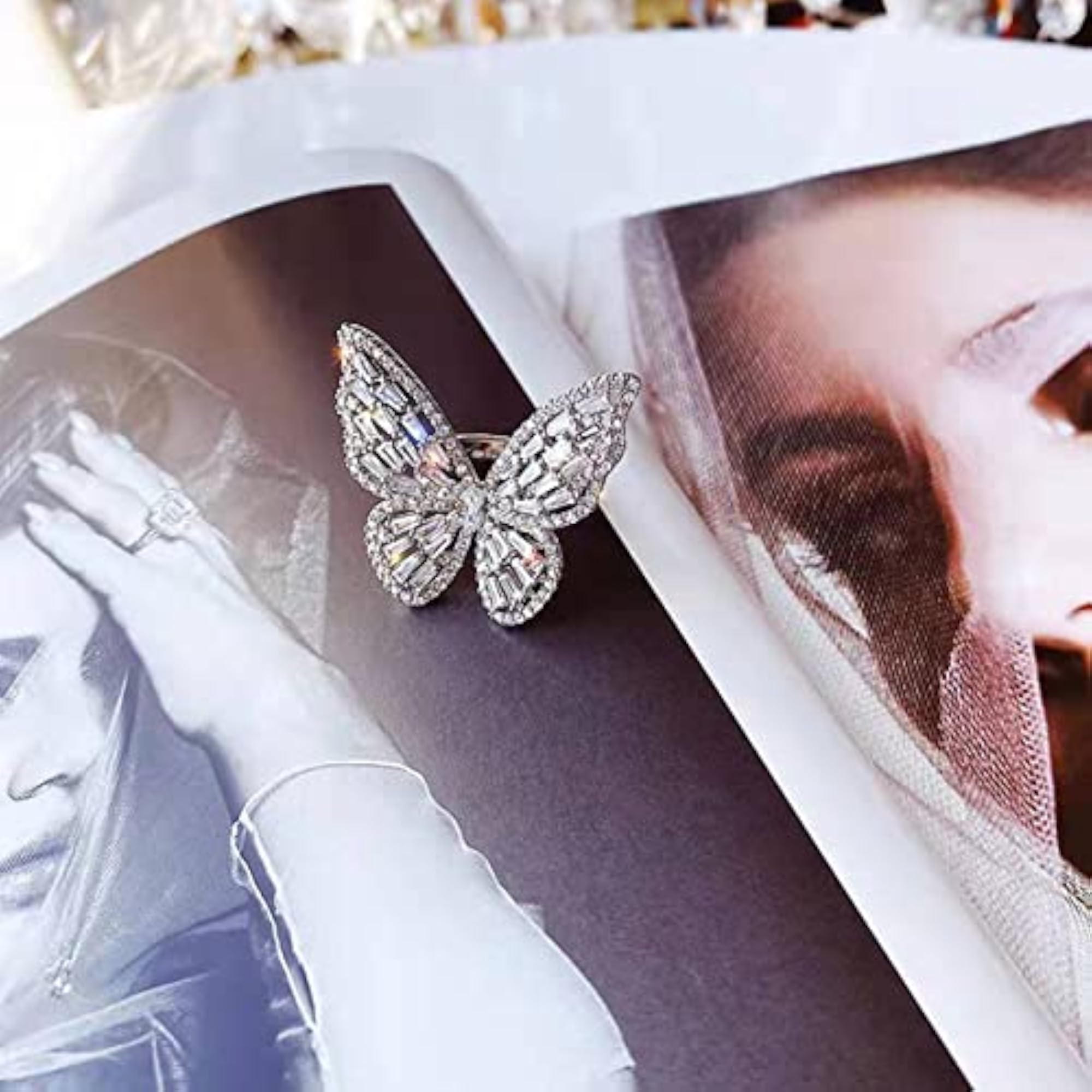 Butterfly-Inspired Stone Studded Cocktail Ring