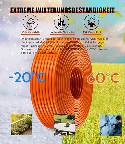 Rallonge extérieure 5m XINWANG orange IP44 à 2 prises Schuko - 5