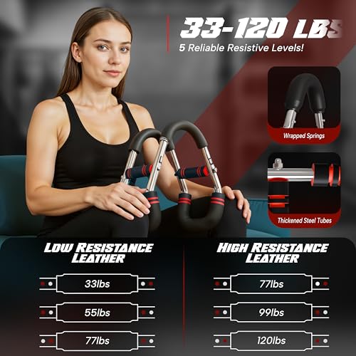 Twister Arm Trainer for Men and Women, Adjustable 5 Resistance Levels (33-120 lbs) Chest & Arm Workout Equipment with 4 Springs and Training Manual, Home Gym Strength Trainer with Anti-Slip Handles - Thumbnail 5