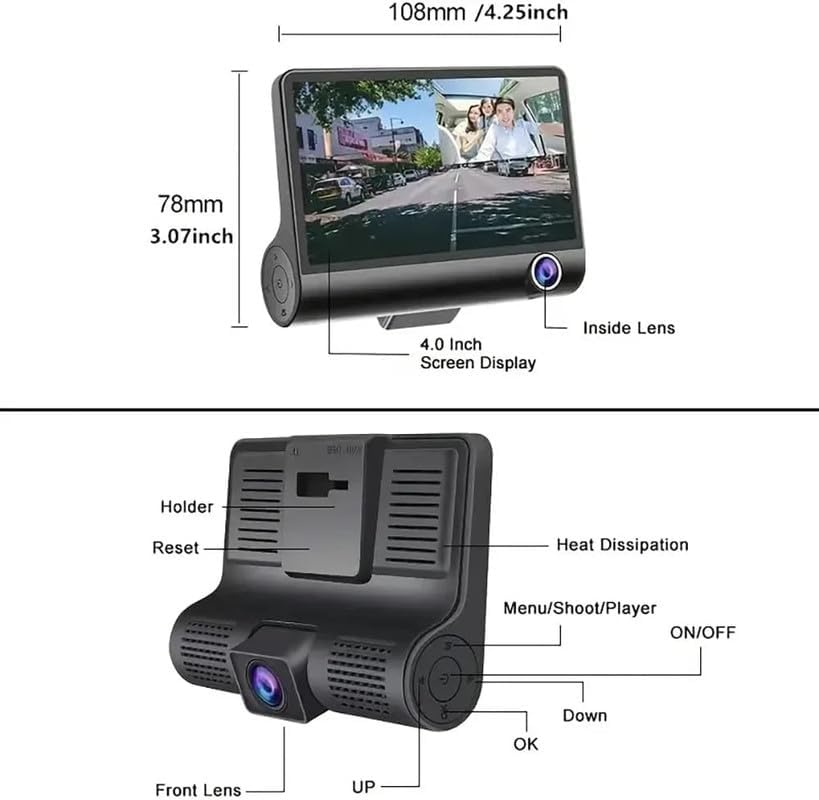 Image of DRUMSTONE ( 2026 Brings 15 Years GAURANTEE ) 3-Way Full HD Dash Cam with Front, Cabin & Rear Recording | G-Sensor, Smart Exposure, Loop Recording, Parking Monitor & Rear Camera for 24 /7 Protection