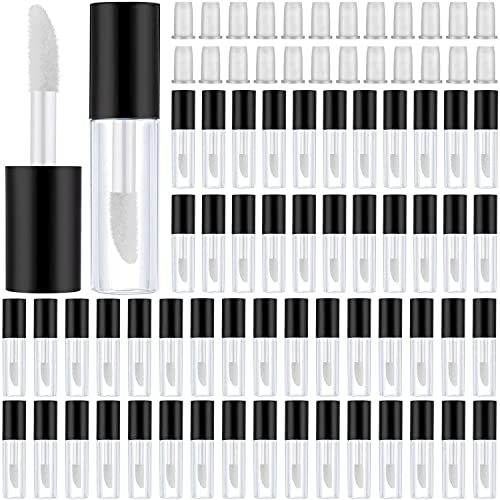 Excefore Lip Gloss Tubes Containers 100PACK 1.2ML Clear Empty Refillable Lip Balm Bottle Reusable Mini Lipstick Bottle for Lipstick Samples Travel Split Charging DIY Makeup (Black)