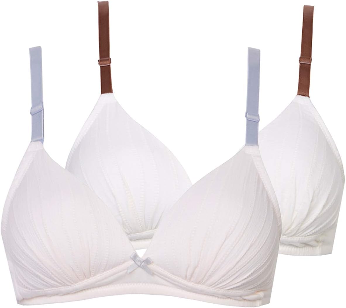 SANQIANG 2 Pack Big Girls' Wireless Cotton Bra Women Softi Bra Light Padded A/B Cup Skin/Pink