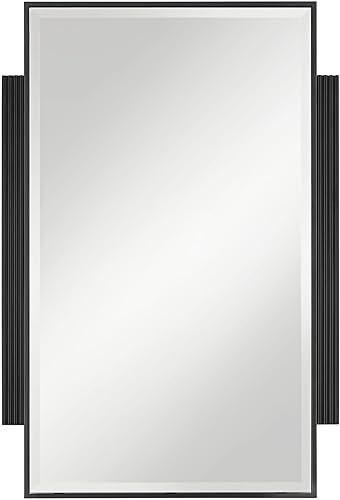 Miniatura 2 de Noble Park Gareth - Espejo de pared rectangular decorativo con borde biselado moderno, marco delgado de metal negro de 27 pulgadas de ancho para