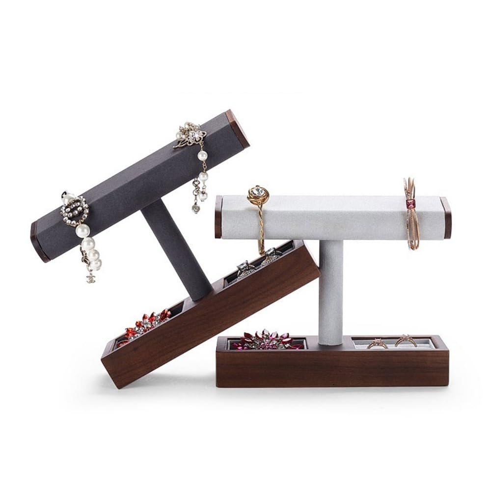 Expositor de joyas, soporte para guardar relojes, expositores de nogal, para pulpositor de joyas, soporte para guardar relojes, expositores de nogal, para pulseras, anillos y collares (gris)