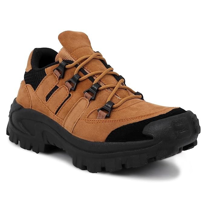Men's Outdoor Hiking Shoes, Tan Suede, Chunky Rubber Sole, Lace-up Casual Style-picture-28