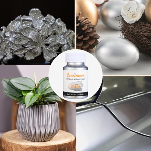 Image of 80ml Metallic Silver Acrylic Paint - Non-Toxic, Non-Fading Silver Leaf Paint for Canvas, Wood, Fabric, Ceramic, Stone - Ideal for Art, Painting, Handcrafts