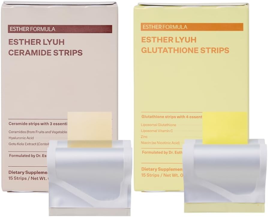 ESTHER FORMULA Radiance Duo — Glutathione Strips (15 ct) & Ceramide Strips (15 ct) | Fast-Absorbing Oral Beauty Film for Skin Glow, Hydration & Barrier Support | Korean Supplements | Made in USA
