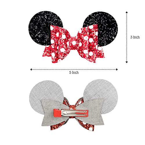 5 Inch Mouse Hair Bows | Mouse Ears Hair Clips | Sequin Glitter Polka Dot Barrettes | Cute Hair Accessories For Theme Park Costume Party Halloween Christmas Decoration For Toddlers & Girls (4Pcs) #TOP2