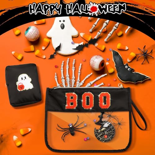 Halloween 2 Pcs spooky Cosmetic bag Snack Bag ，Clear Zipper Letter Travel Toiletry Bag Storage Bag coin purse for Girls，halloween pouch Makeup Bag Purse Waterproof Travel Bag Themed Gifts for Women3