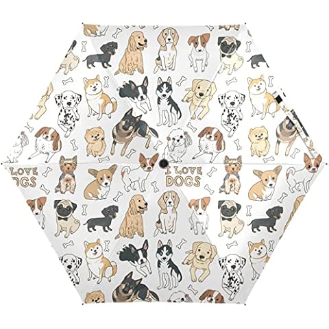 MRMIAN Doodle Dog Pug Corgi Golden Retriever Husky Labrador Dachshund Folding Umbrella for Rain Sun Travel Mini Lightweight Compact Umbrellas Cover
