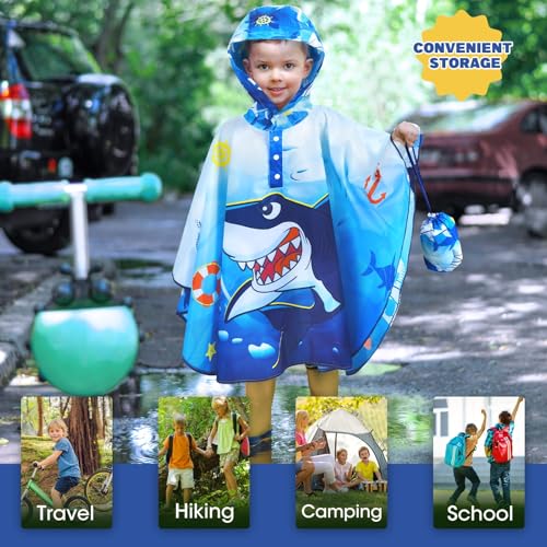 Image of WAWSAM Lightweight Rain Poncho Kids, Ponchos for Kids Waterproof Reusable Hooded, Kids Poncho Rain Jacket
