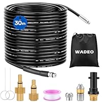 WADEO Rohrreinigungsschlauch Set 30M, Hochdruck-Reinigungsschlauch 200 bar 60 °C, Rohrreiniger Premium Set mit Adapter und Düsen, für Kärcher K-Serie K2/K3/K4/K5/K6/K7 & Lavor