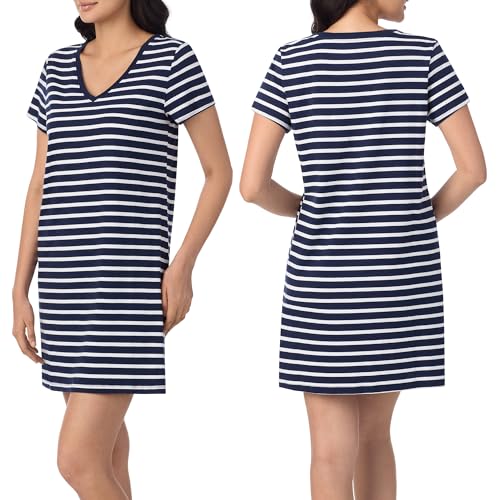 Image of Nautica Womens Sleep Shirt Dress - Cotton Knit Jersey V-Neck Pajama Top - Lightweight & Breathable Sleepwear Loungewear