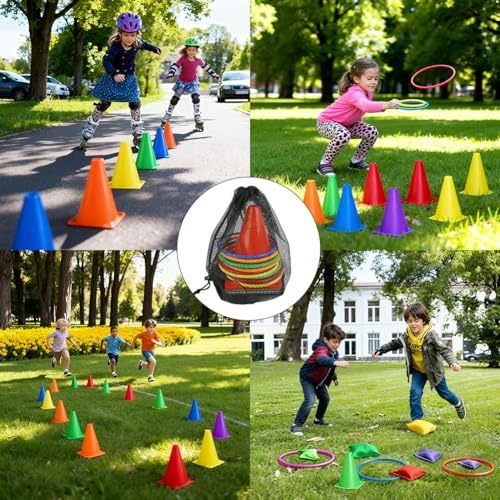 Aolso Outdoor-Spielsets, 31 Stück, 3 in 1 Wurfspiel, Ringwurfspiel, Gartenspiele im Freien, Kegelspiel, Plastikkegel, Sitzsäcke, Geburtstagsparty-Aktivitäten Drinnen und Draußen