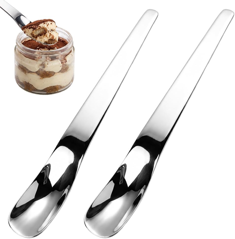 Stainless Steel Dessert Spoon with Long Ergonomic Handle, 2027 New Dessert Spoon，silver-2pcs