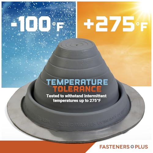 Image of Fasteners Plus #3 Round EPDM Metal Roof Pipe Flashing Boot (Fits 1 /4 inch - 5 inch Pipe OD), Dark Gray
