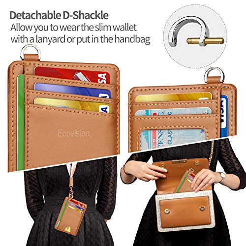 Image of Slim Minimalist Front Pocket Wallet, RFID Blocking Credit Card Holder Wallet with Detachable D-Shackle for Men Women, Cowhide Glossy Brown, M, Minimalist