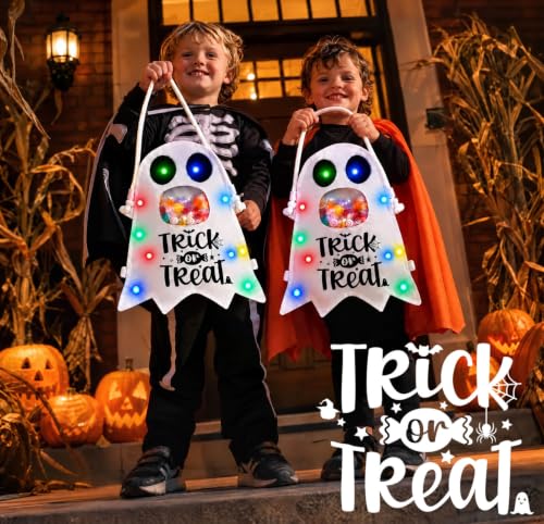 POCOSER Halloween Trick or Treat Bags Candy Bucket Basket, Light Up Ghost Sweet Bags Multipurpose Reusable Goody Buckets for 2026 Halloween Decoration Party Decor Supplies Favors Cute Gifts 1 Pack - image 7