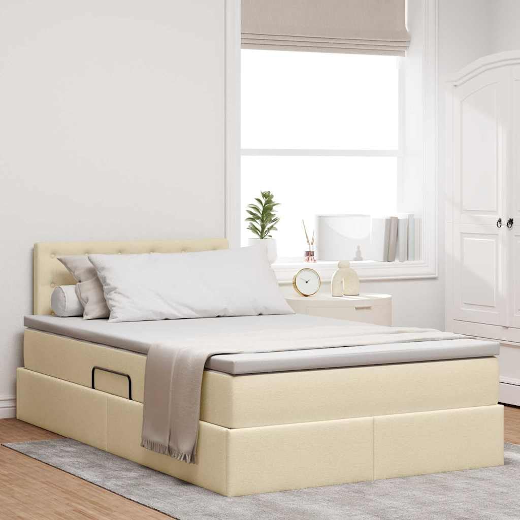 Cama de almacenamiento con colchón y cabecero, color crema, 120 x 190 cm, material de madera, marco de metal con elevador hidráulico y bastidor, para dormitorio, comodidad