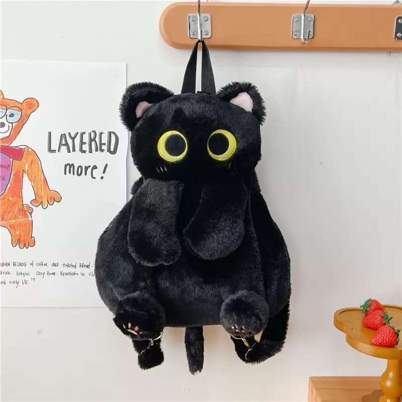 Cute Plush Black Cat Backpack, Stuffed Animal Backpack, Cute Cartoon Plush Bag for Girls Women - Image 3