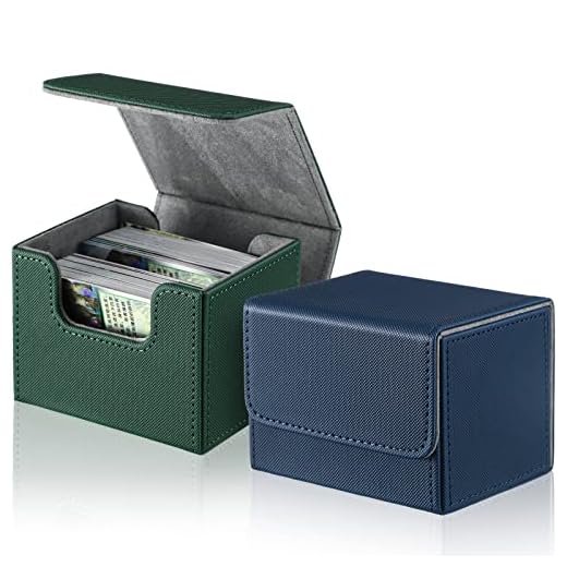 2 Boxes Leather Deck Card Boxes Large Size Fit 100 Plus Sleeved Cards Deck Game Box for Collectible Cards Deck Playing Card Box for 100 Plus Cards Compatible with MTG TCG (Green, Blue,Horizontal)