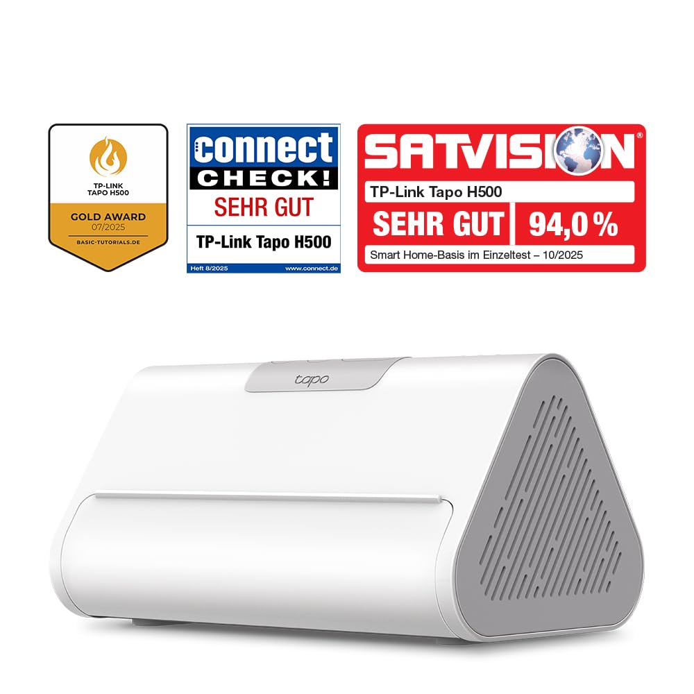 Tapo H500 CentralHub, 16GB integriert, Speicher erweiterbar auf bis zu 16TB, unterstützt 16 Kameras & 64 Sensoren, lokaler Speicher, HDMI, 5 GHz WLAN/Ethernet, integrierter Alarm, Matter