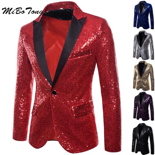 Men's Sparkle Blazer Notch Lapel One Button Sequin Suit Nightclub Party Tuxedo Suit Jacket3