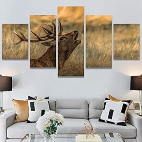 SIGNWIN 5 Panel Canvas Wall Art Animals Deer...