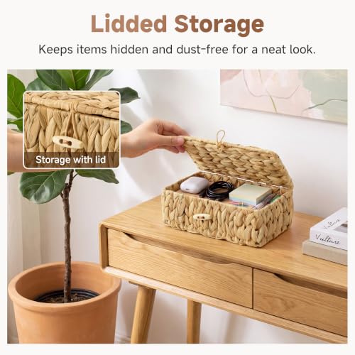 Image of StorageWorks Wicker Basket with Lid, Storage Baskets with Lids, Hyacinth | Woven Baskets with Lids for Shelves, Wicker Storage Baskets with Lids, Lidded Baskets for Organizing, Extra Small, 1 Pack