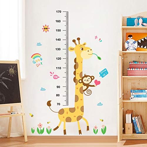 Baby Height Growth Chart Wall Sticker Kids Measure Growth Wall Decals Removable Wall Ruler for Boys Girls Baby Nursery Children Bedroom Living Room Wall Decor (Giraffe Monkey)